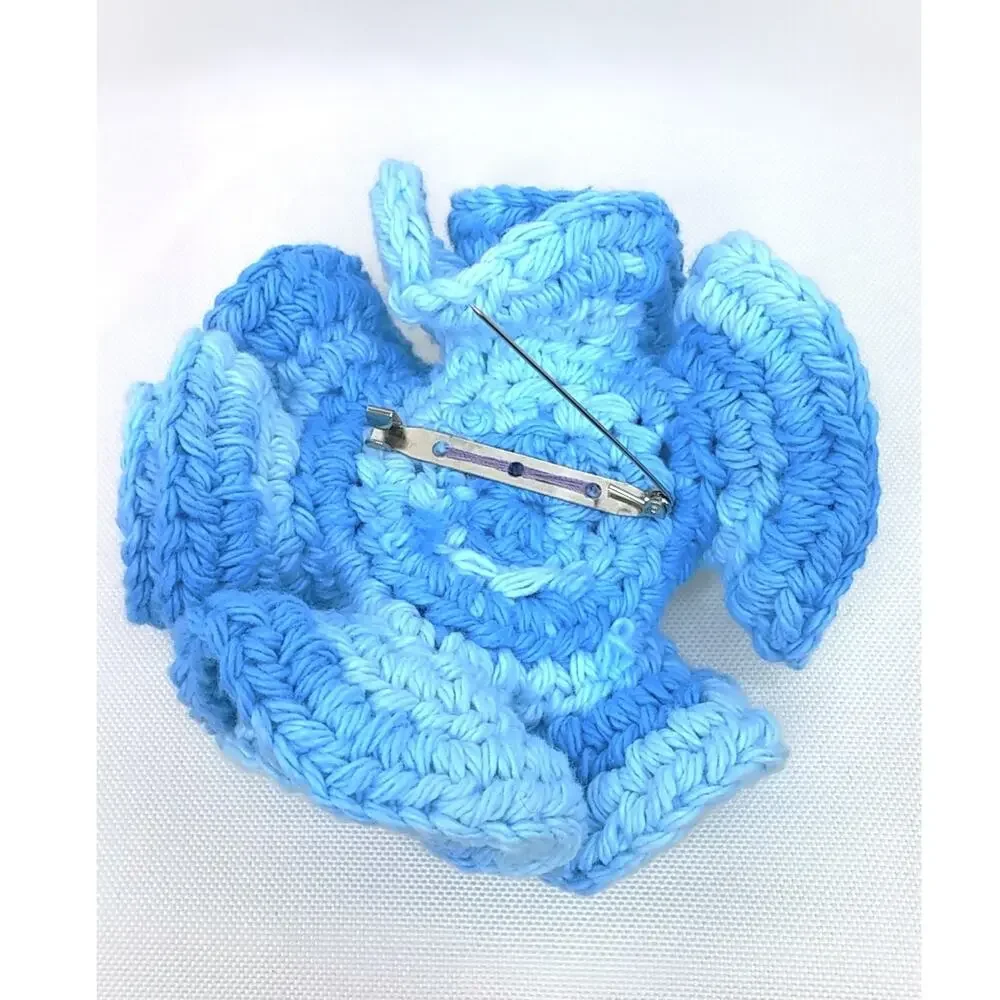 Handmade Chunky Crochet Brooch Hyperbolic Ruffle Ombre Flower Pin Sky Blue Large